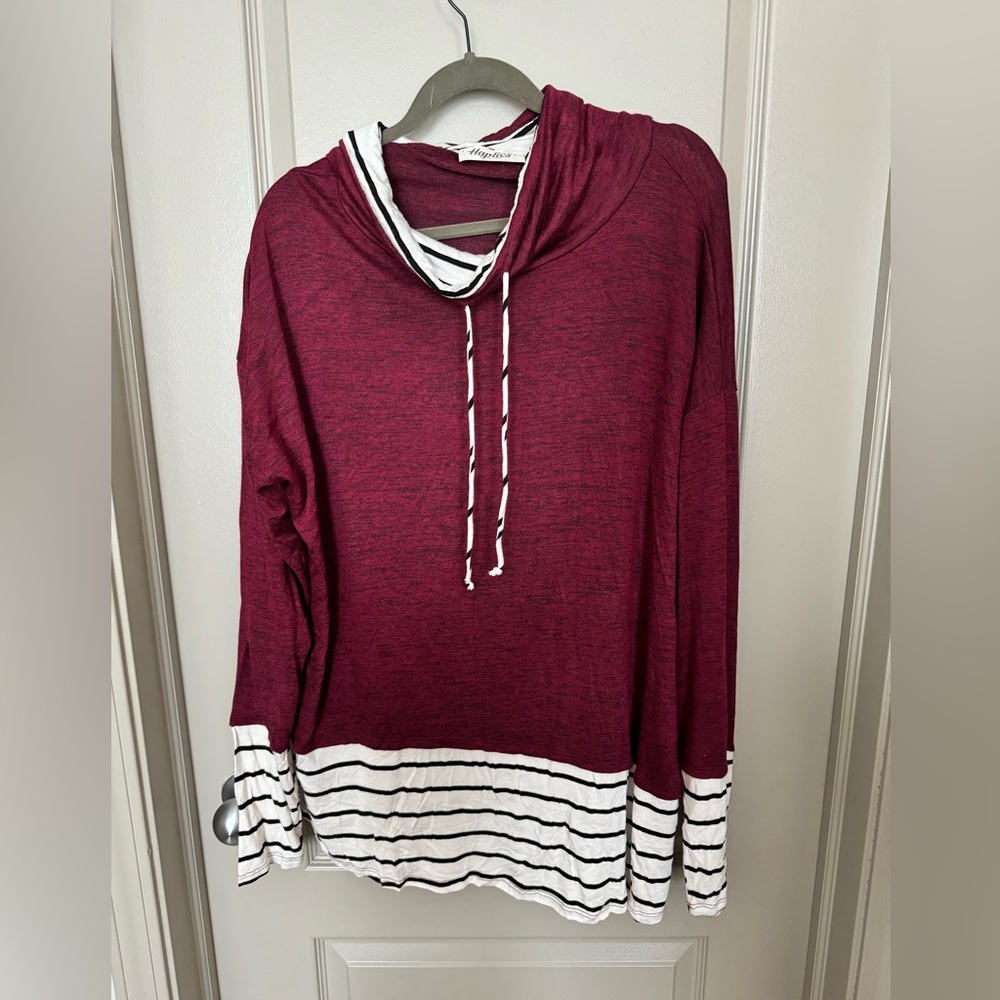 Haptics Burgundy Striped Cowl Neck Top